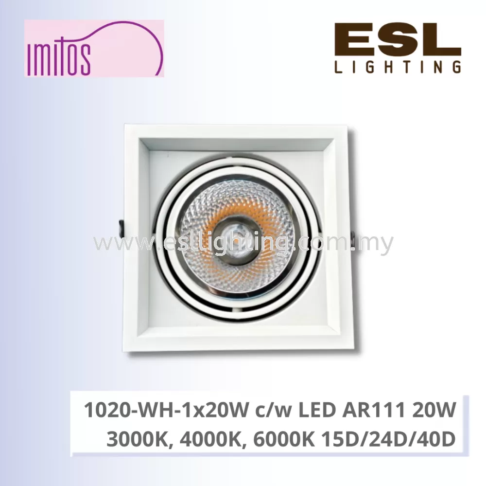 IMITOS 1020-WH-1x20W c/w LED AR111 20W 3000K, 4000K, 6000K 15D/24D/40D