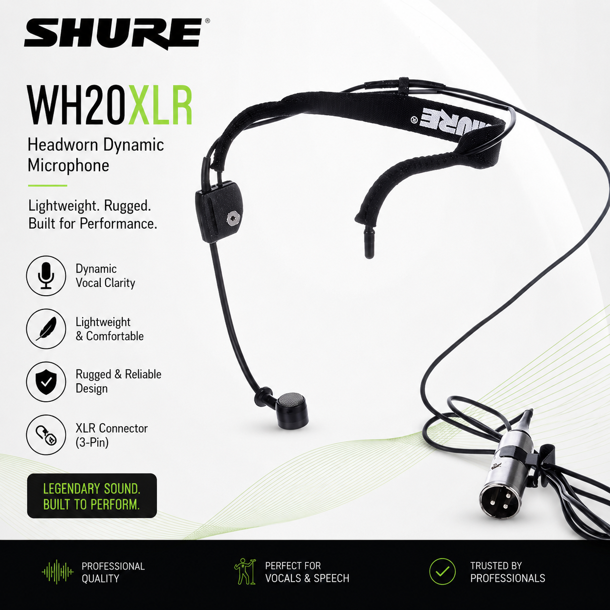 Shure WH20XLR Mikrofon Dinamik Headworn – Headset Vokal Ringan & Tahan Lasak dengan Penyambung XLR