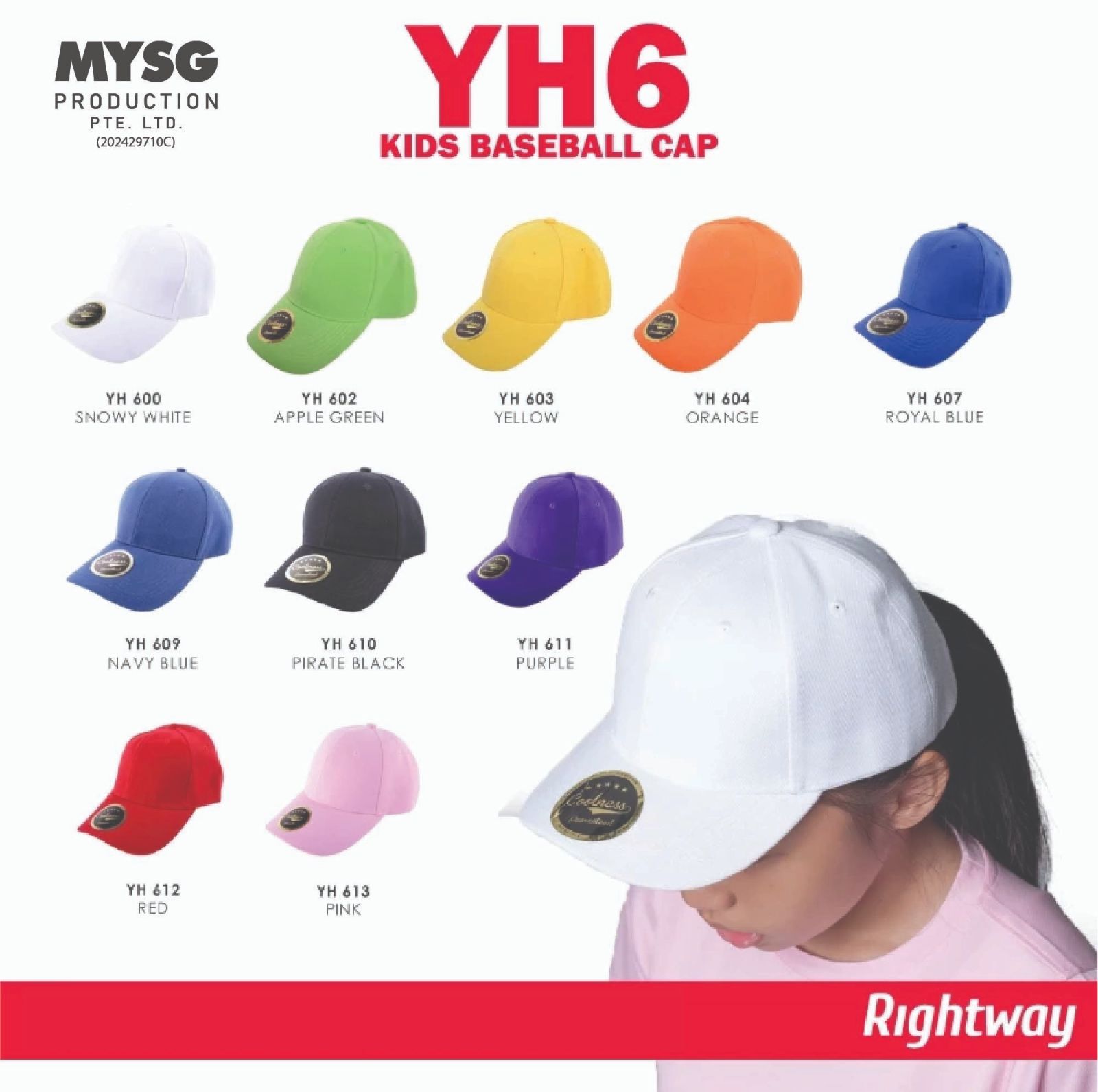 RIGHTWAY Premium Thick Cotton Wool Student Kid Youth Baseball Cap - 10 Colors Available YH6