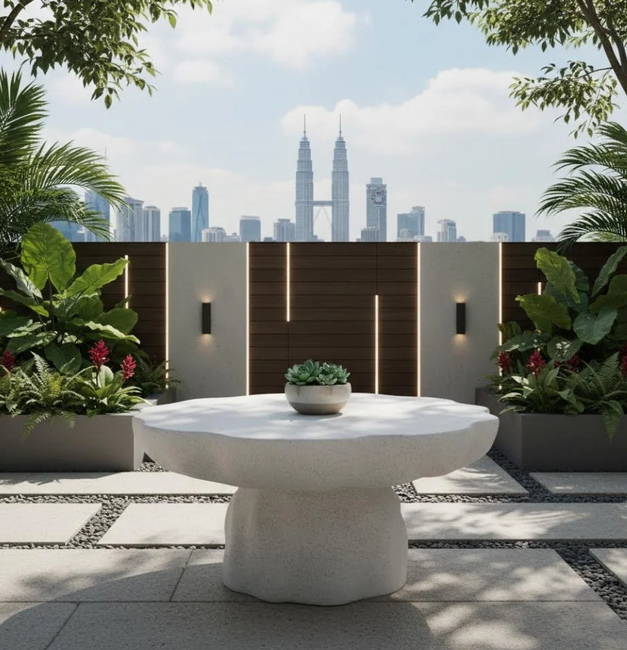 Luxury Fiberglass Side Table Manufacturer Malaysia 马来西亚最佳户外玻璃钢茶几桌子 Pengeluar Meja Sisi Gentian Kaca Mewah Malaysia