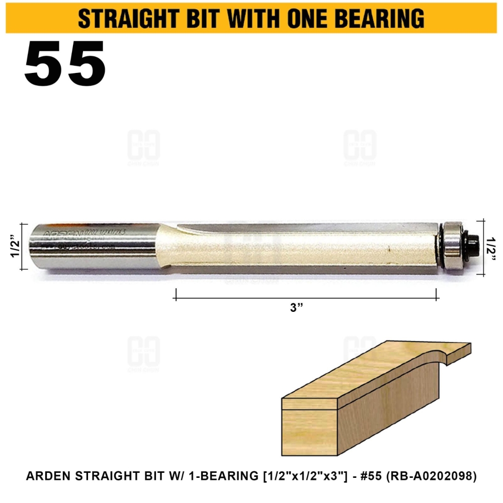 ARDEN STRAIGHT BIT W/ 1-BEARING 1/2"x1/2"x3" #55 (RB-A0202098)