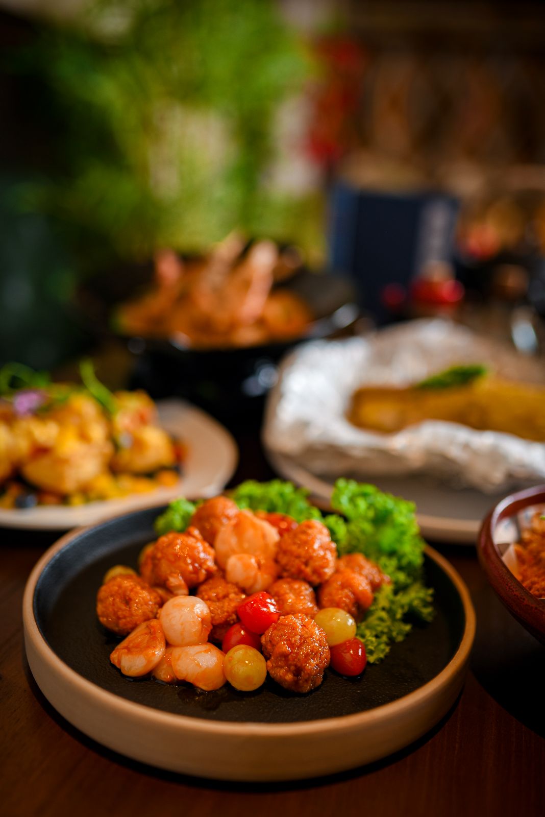 Sweet and Sour Crispy Pork Belly, Lychee and Fruits