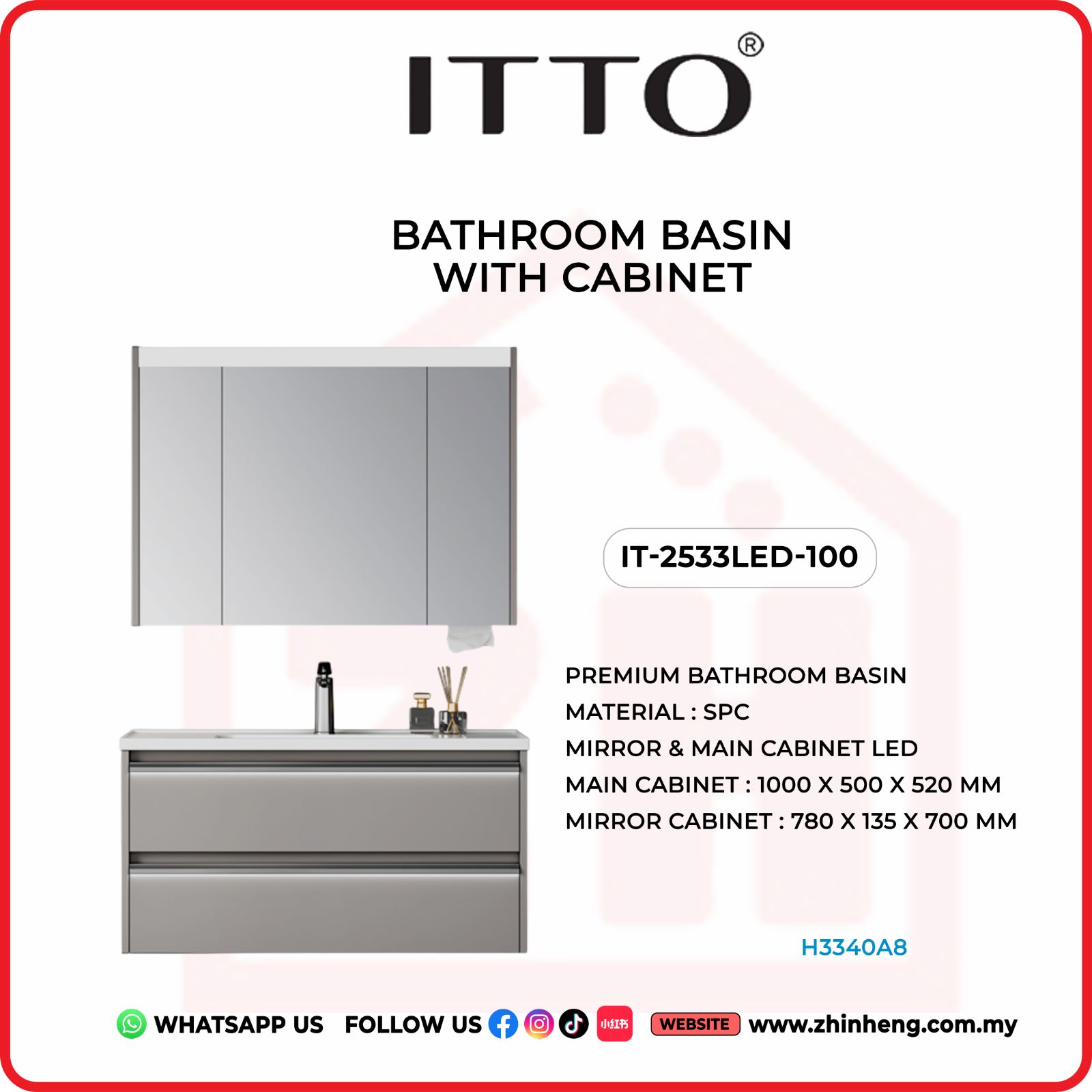 ITTO BATHROOM BASIN WITH CABINET IT-2533LED-100