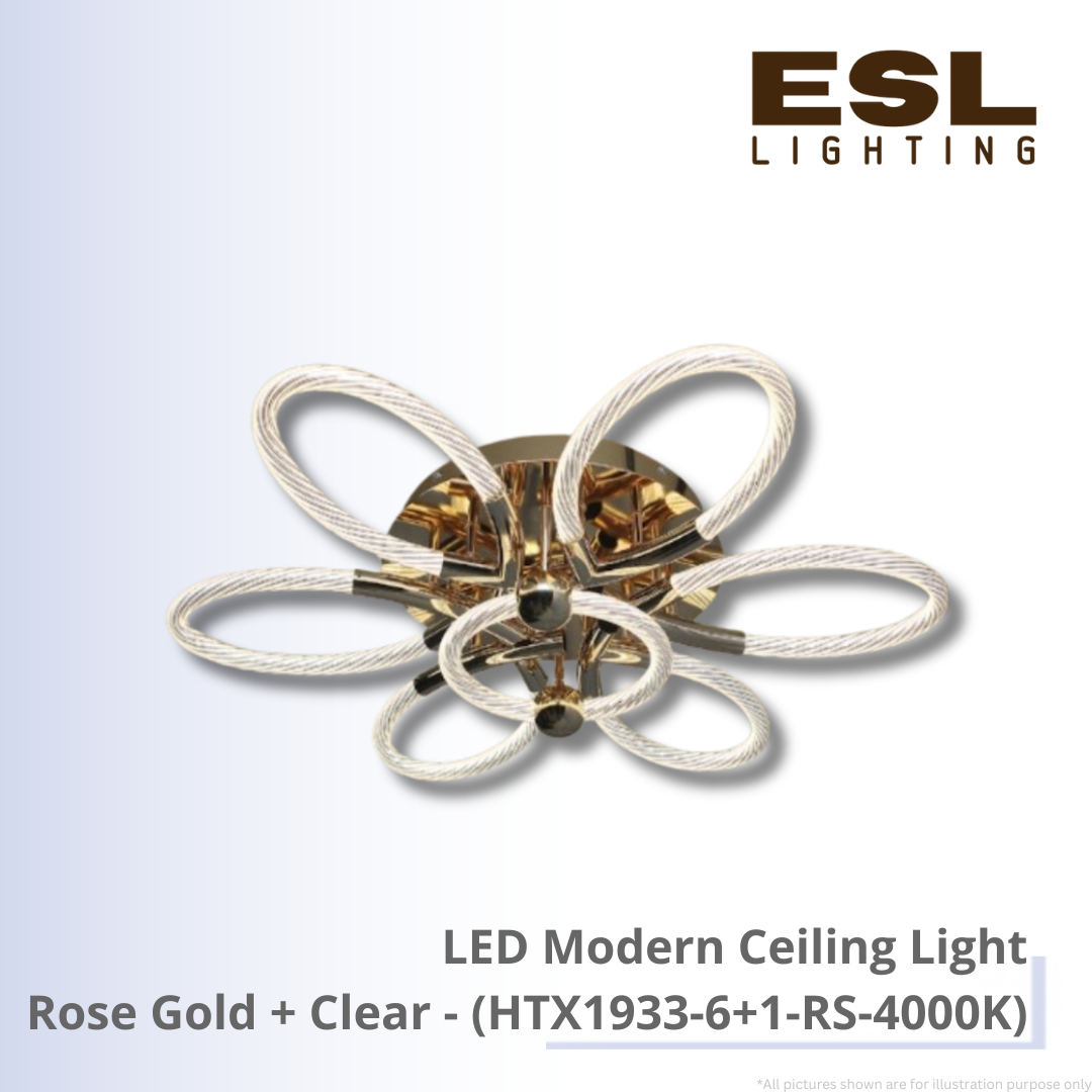 LED Modern Ceiling Light Rose Gold + Clear - HTX1933-6+1-RS-4000K
