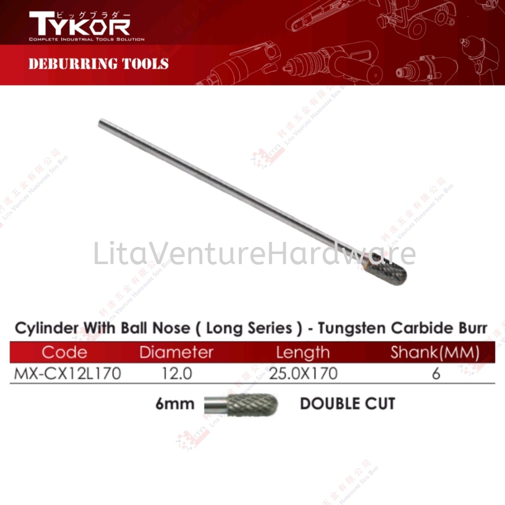 TYKOR BRAND CYLINDER WITH BALL NOSE (LONG SERIES) - MXCX12L170