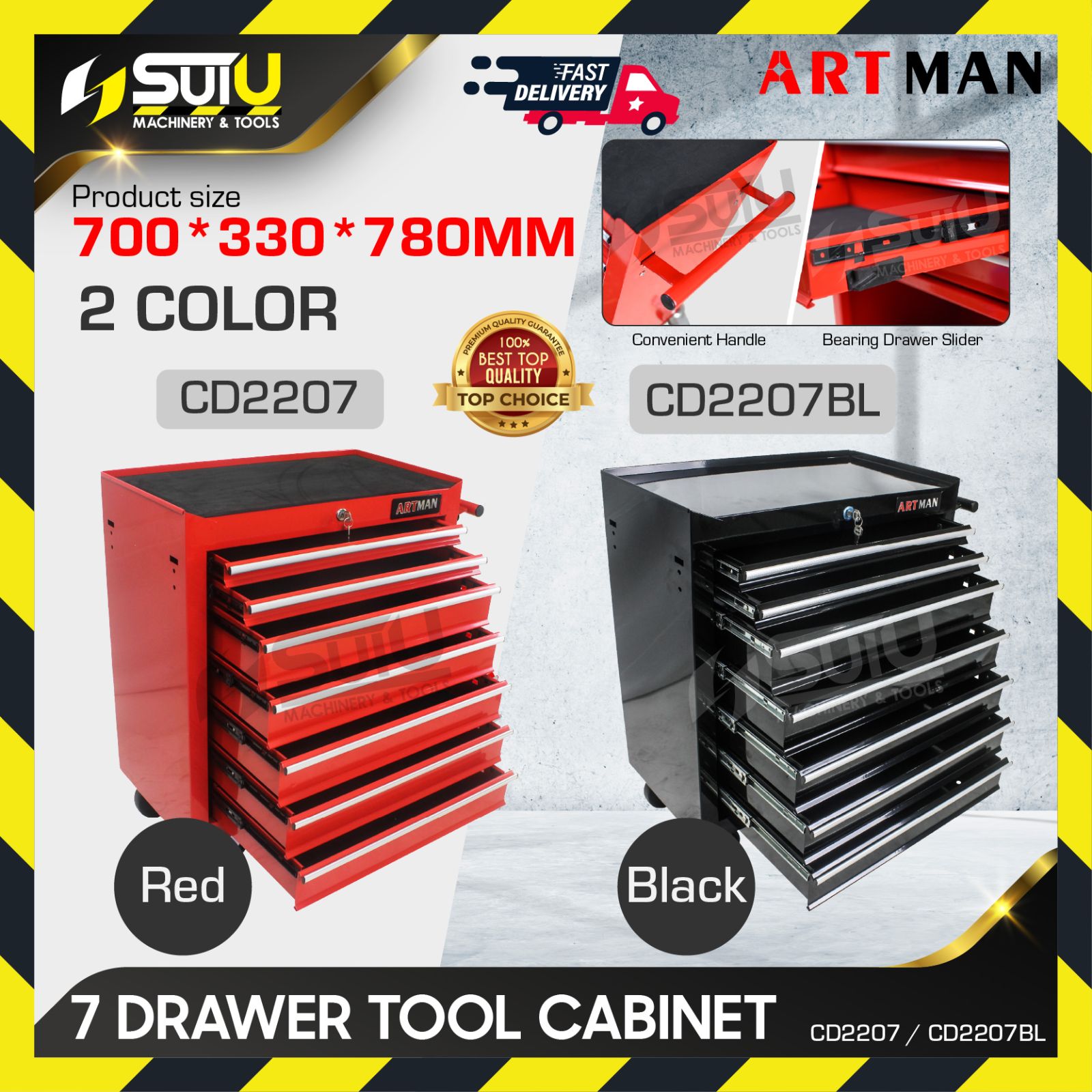 [NEW ARRIVAL] ARTMAN CD2207 7 Drawer Tool Cabinet (Red / Black)