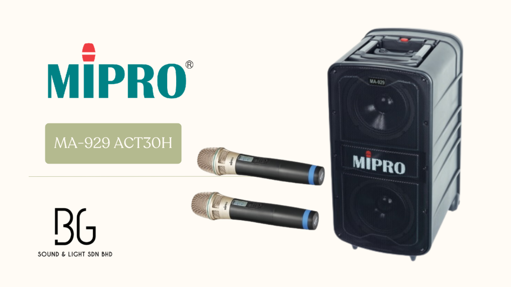 MIPRO MA-929 Portable Wireless PA System with Dual Handheld Microphones (Professional Speaker Malaysia)
