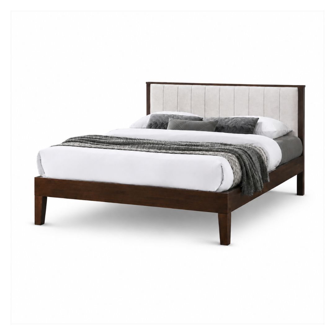 Queen Wooden Bedframe with Grey Cushion