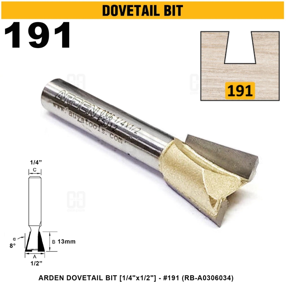 ARDEN DOVETAIL BIT 1/4"x1/2" #191 (RB-A0306034)