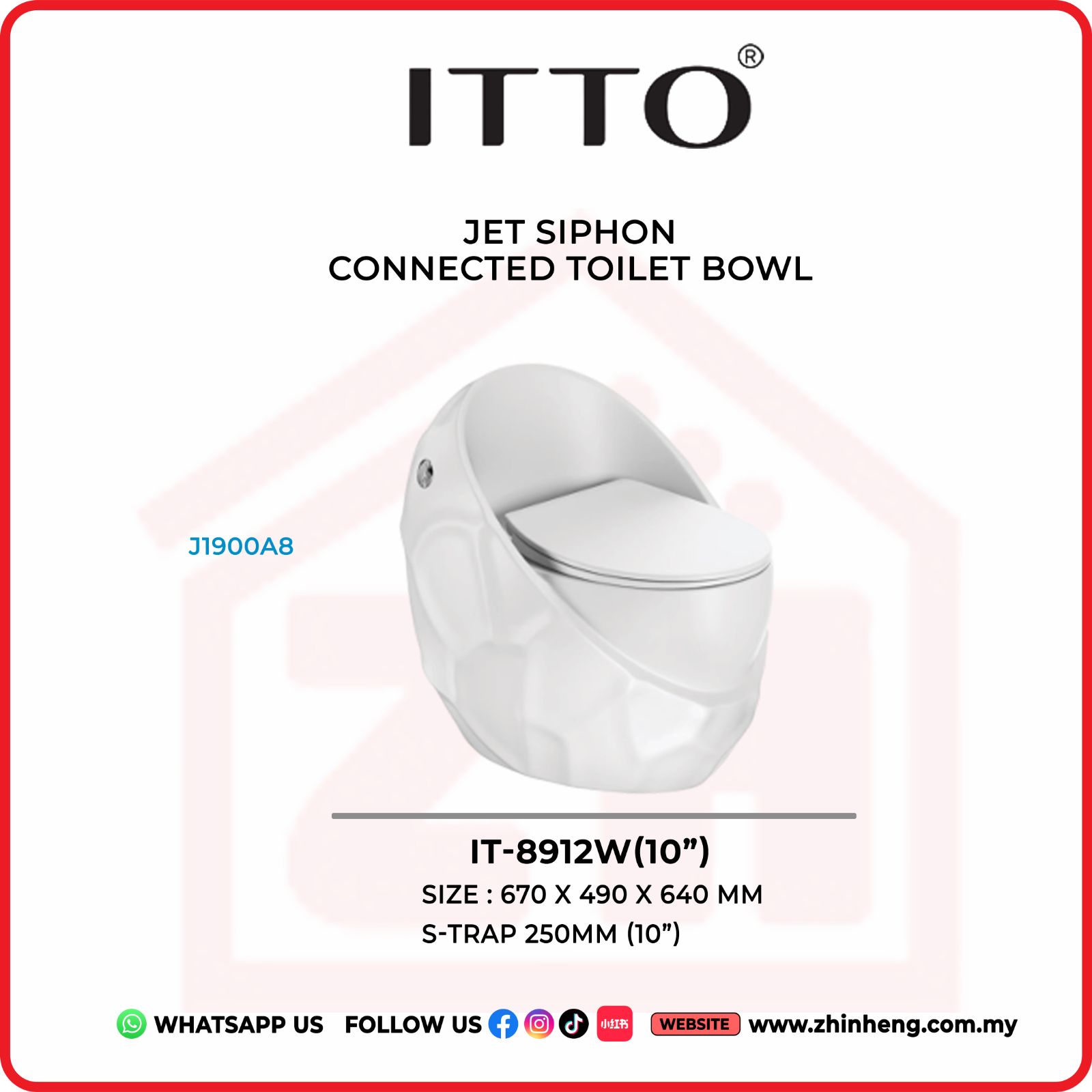 ITTO JET SIPHON CONNECTED TOILET BOWL IT-8912W(10")