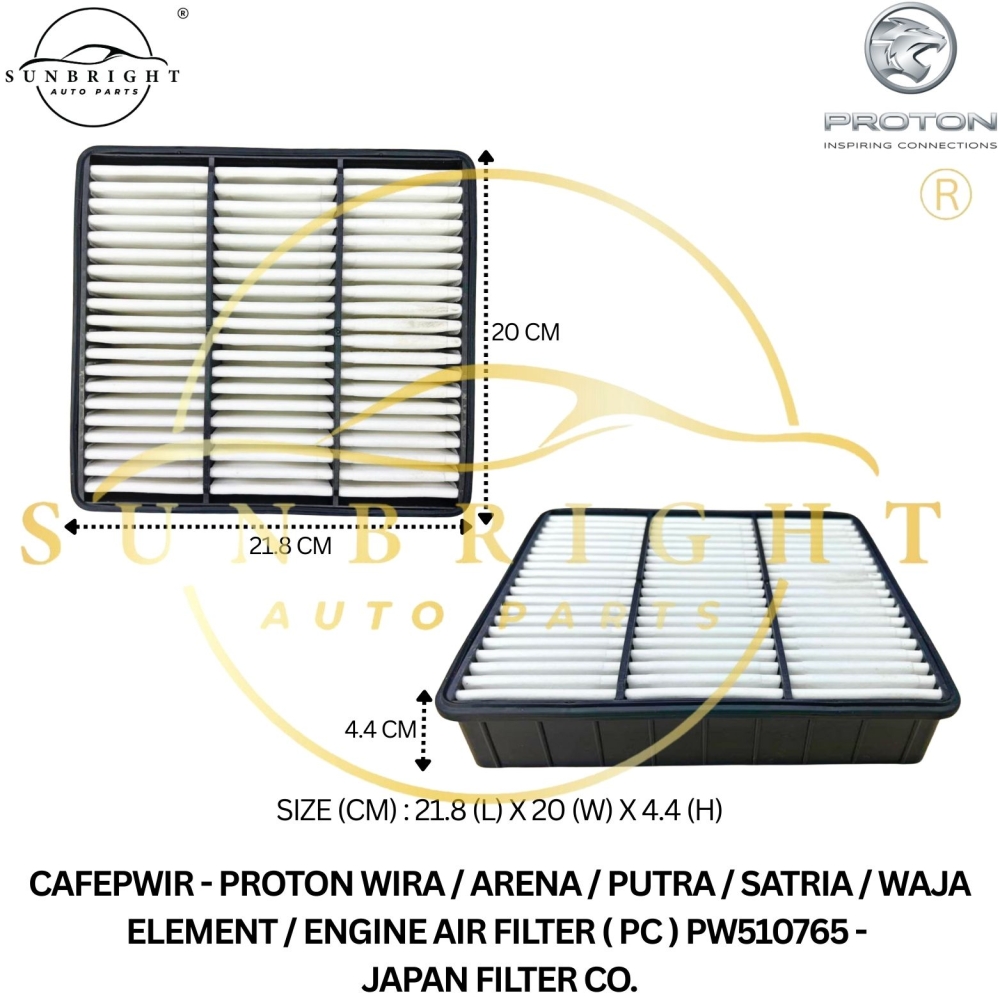 CAFEPWIR - PROTON WIRA / ARENA / PUTRA / SATRIA / WAJA ELEMENT / ENGINE AIR FILTER ( PC ) PW510765 - JAPAN FILTER CO.