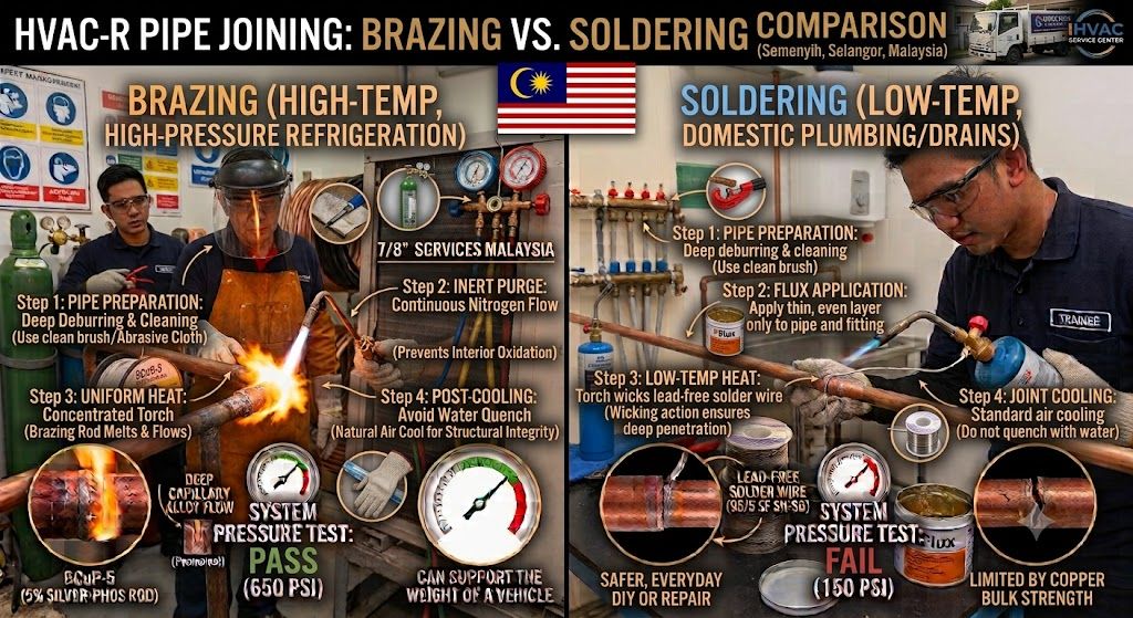 HVAC piping connection brazing vs soldering