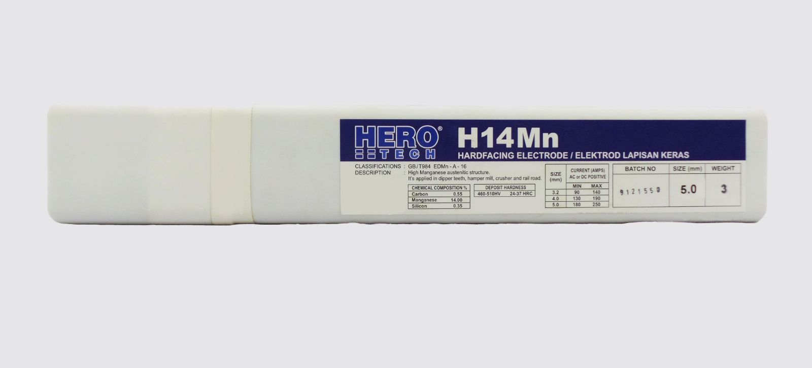 HERO TECH H14MN Hardfacing Welding Electrode 5.0x400mm 14% Mn