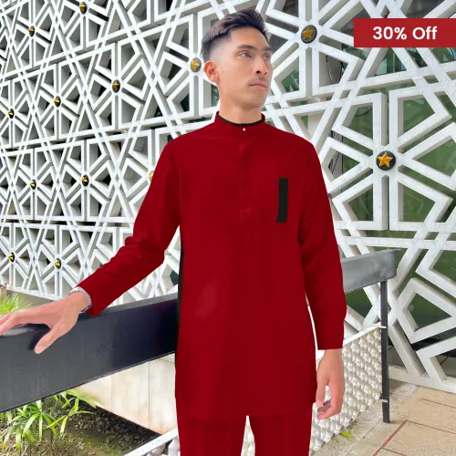 Baju Melayu Kurta Slim Fit Nagoya Sepasang (BKS) Red