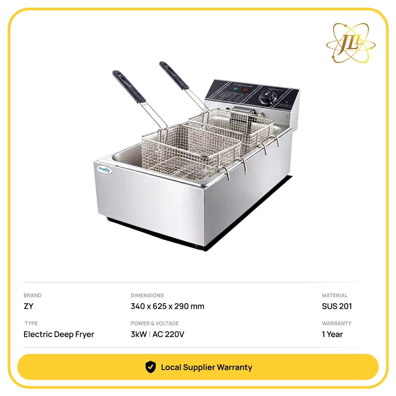 FC18 DOUBLE 12L COMMERCIAL ELECTRIC DEEP FRYER RANGE 340 x 625 x 290 mm | 3000W | AC 220V 3.0kW