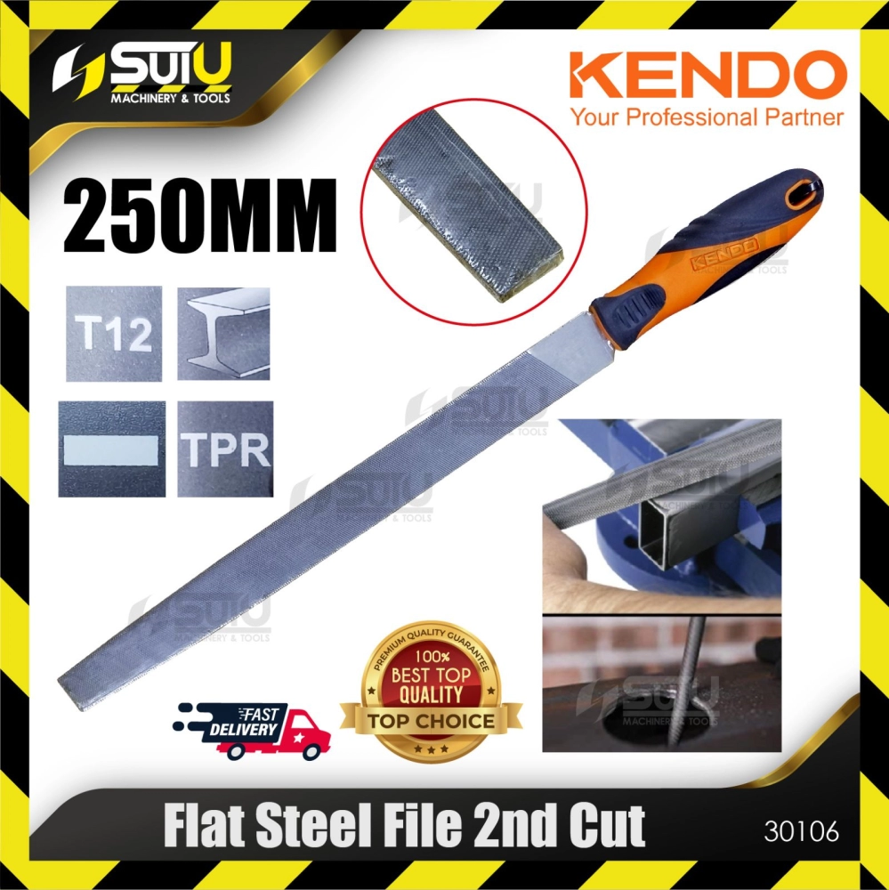 KENDO 30106 250MM Flat Steel File 2nd Cut