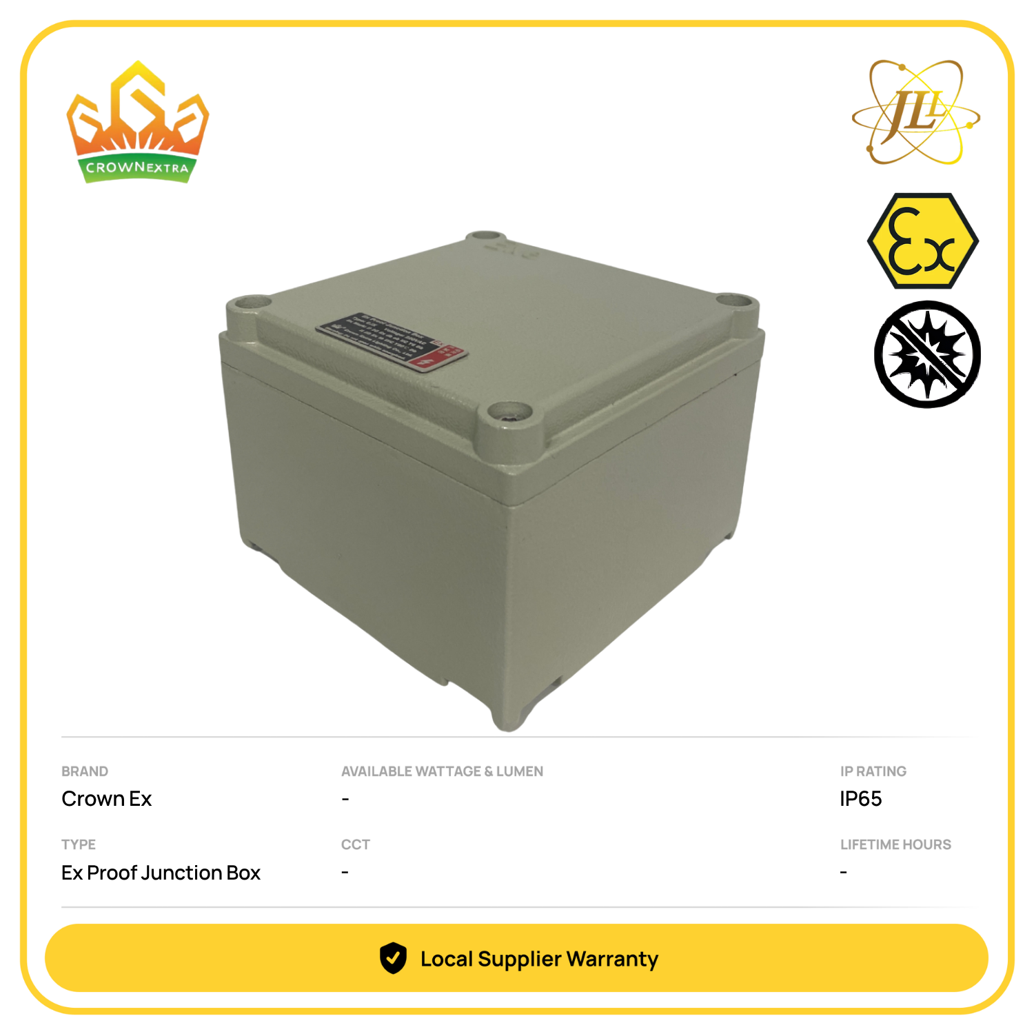 CROWN EX CJX EXPLOSION PROOF HAZARDOUS FLAMEPROOF ANTI SPARK 220VAC ALUMINIUM JUNCTION BOX ZONE 1, 2 AND ZONE 21, 22 (Customizable - GRP, IRON, STAINLESS STEEL) (Customizable size)