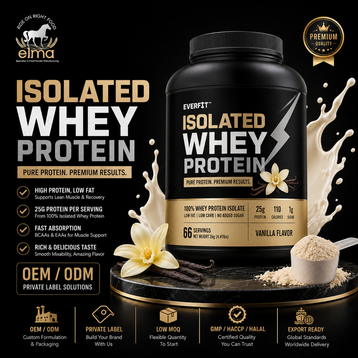 Halal Whey Protein Isolate Powder Private Label Sports Nutrition Supplement Factory Wholesale