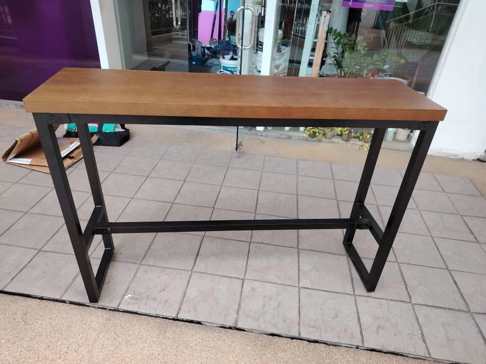 Modern Solid Wood Bar Table with Solid Metal Legs | 高档实木吧台桌 | Industrial Bar Table | Custom Wood and Metal Bar Table | 定制实木吧台 | 金属脚吧台 | 餐吧桌 | Johor Bahru | Penang | Kuala Lumpur | Ipoh | Malacca | Seremban | Subang Jaya | Petaling Jaya | Klang