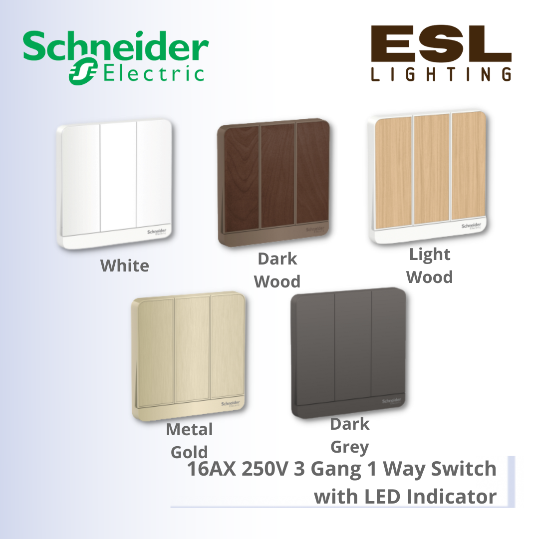 SCHNEIDER AvatarOn 16AX 250V 3 Gang 1 Way Switch with LED indicator - E8333L1LED_WE_G11 E8333L1LED_WD_G11 E8333L1LED_LW_G11 E8333L1LED_GH_G11 E8333L1LED_DG_G11