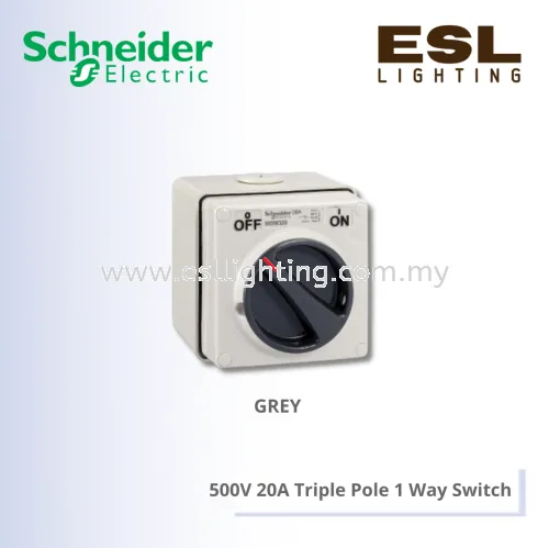 SCHNEIDER S56 Series & 66 Series 500V 20A Triple Pole 1 Way Switch - S56SW320GY