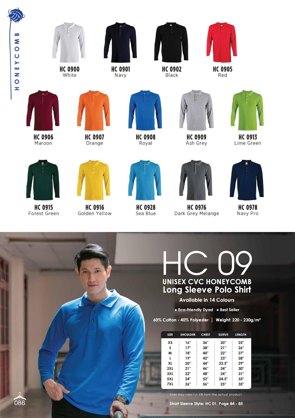 HC09 Unisex Honeycomb Long Sleeve Polo Shirt