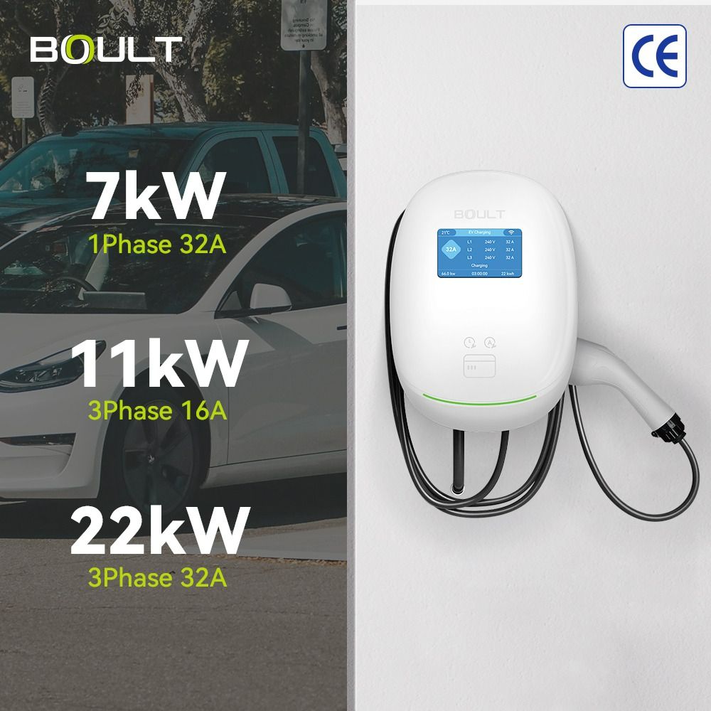 Boult 7kW / 11kW / 22kW Wallbox EV Charger + App Control (BP01White) Type 2 Home AC Charger