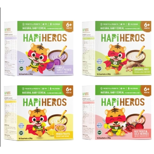 HAPIHEROS庐 Natural Baby Cereal Original Rice / Purple Sweet Potato / Beetroot & Goji Berries / Mixed Fruits 10sachets/box