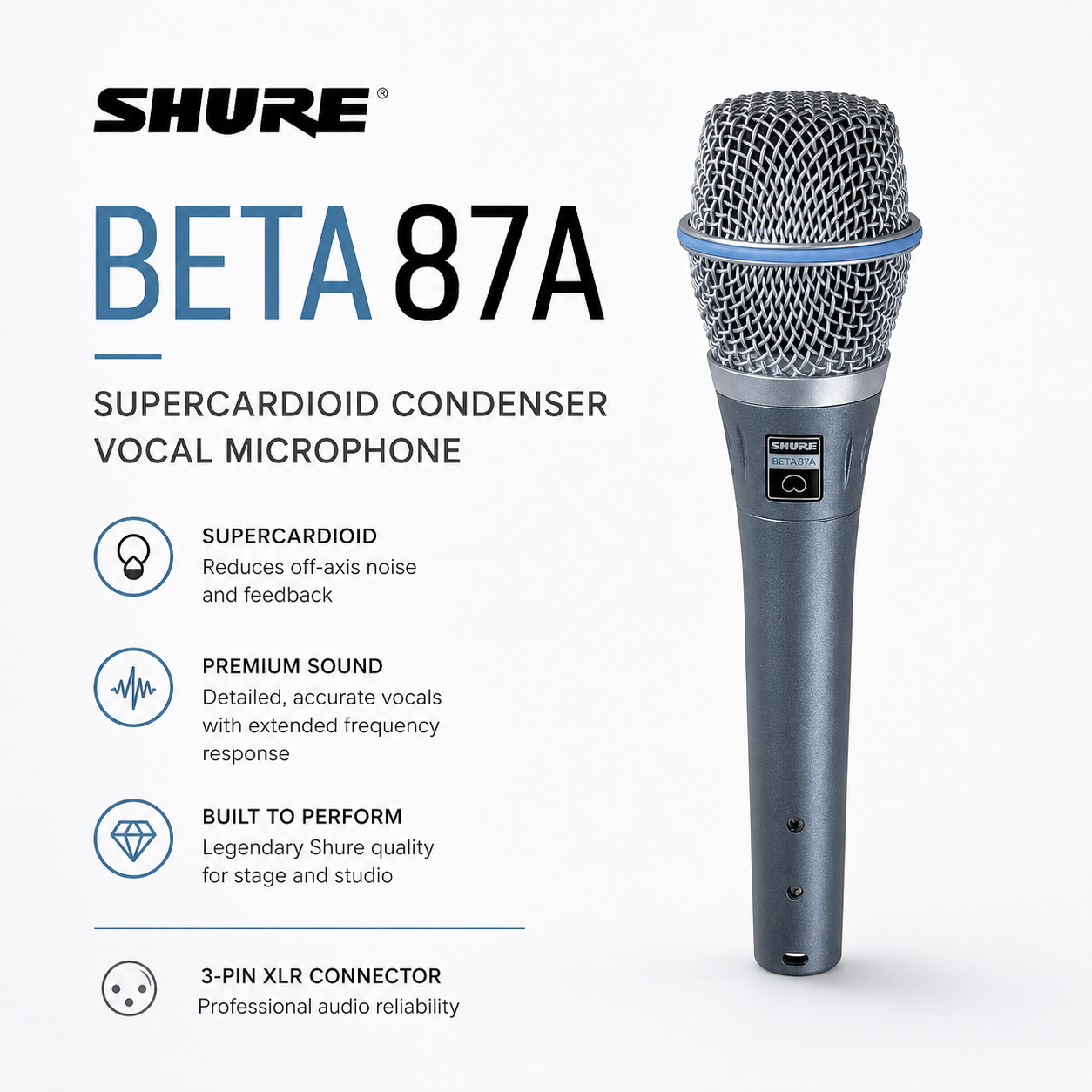Shure BETA87A – Mikrofon Vokal Kondensor Supercardioid