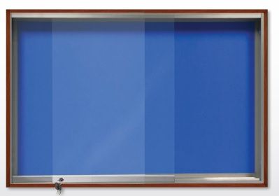 Wooden frame notice board with sliding glass door and lock