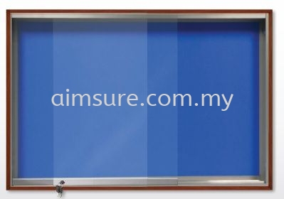 Wooden frame notice board with sliding glass door and lock