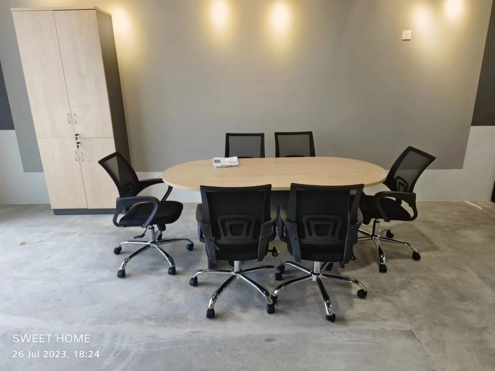 Oval Shaped Conference Meeting Table | 6 Seater Meeting Table | High Office Cabinet | Office Table Penang | Office Furniture Penang | Pembekal Perabot Pejabat | Penang |  Kl | Puchong | Rawang | Bukit Jalil | Muar | Ipoh | Tapah | Sungai Buloh | Pontian | Shah Alam