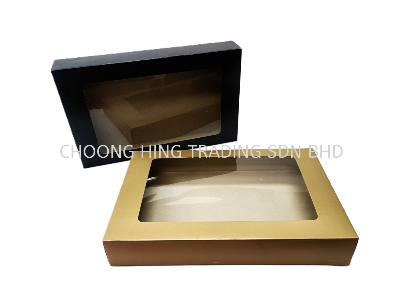 BIG BOX-003 GOLD,BLACK-Premium Rectangular Window Display Boxes – Elegant Matte Black & Gold Cardboard Packaging for Pastries, Gifts, and Corporate Favors