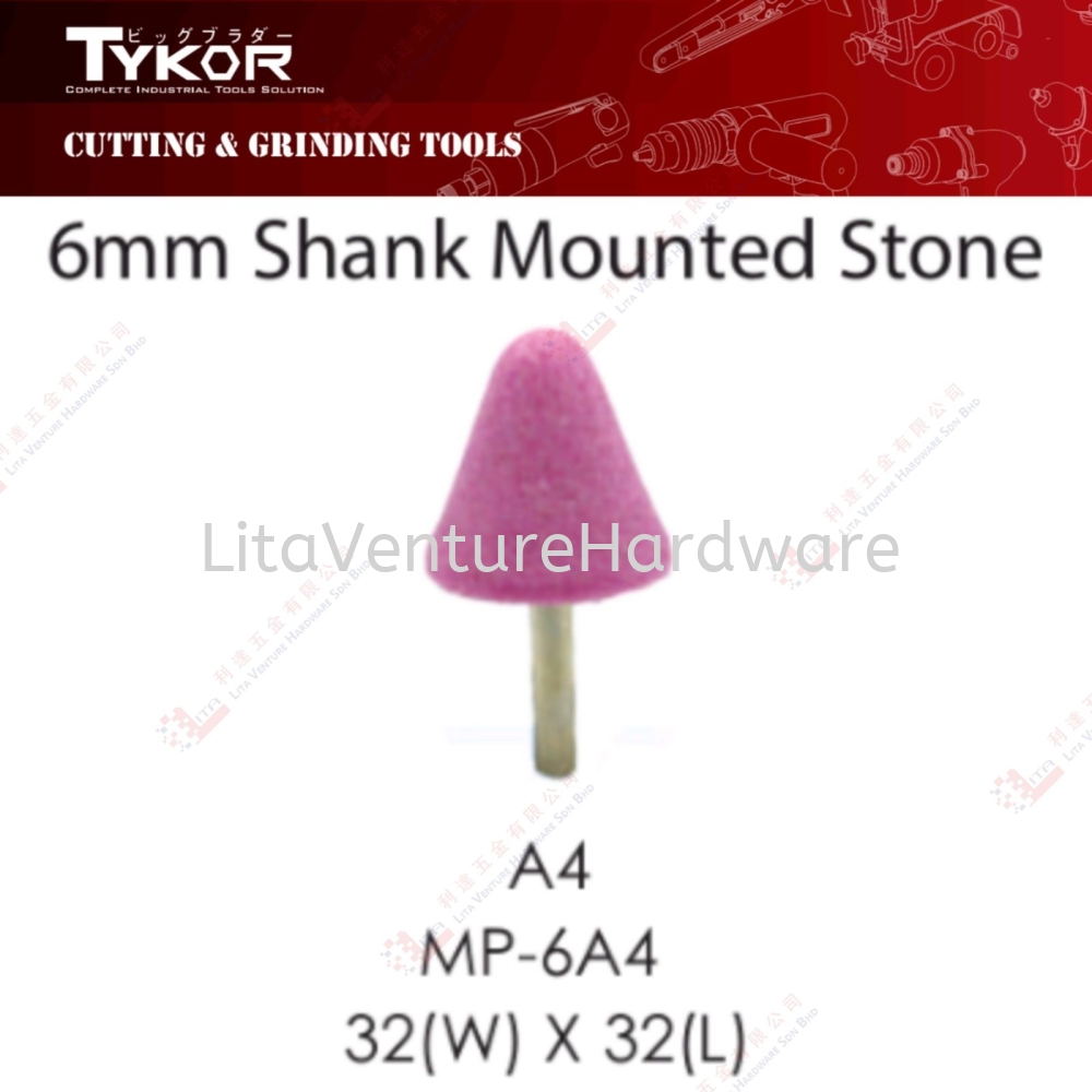 TYKOR BRAND 6MM SHANK MOUNTED STONE - A4 MP6A4 32WX32L