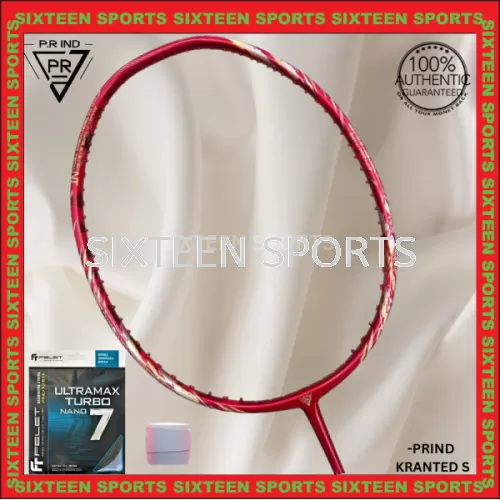 P.R IND KRANTED-S BADMINTON RACQUET (Purui/PR) (C/W FELET ULTRAMAX TURBO NANO 7 string & Overgrip)