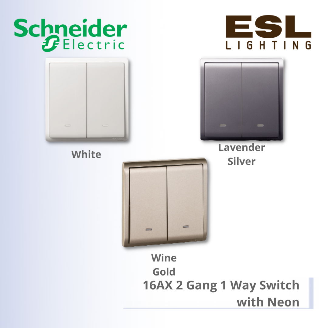 [DISCONTINUE] SCHNEIDER Pieno 16AX 2 Gang 1 Way Switch with Neon - E8232L1N_WE_G11 E8232L1N_LS_G11 E8232L1N_WG_G11