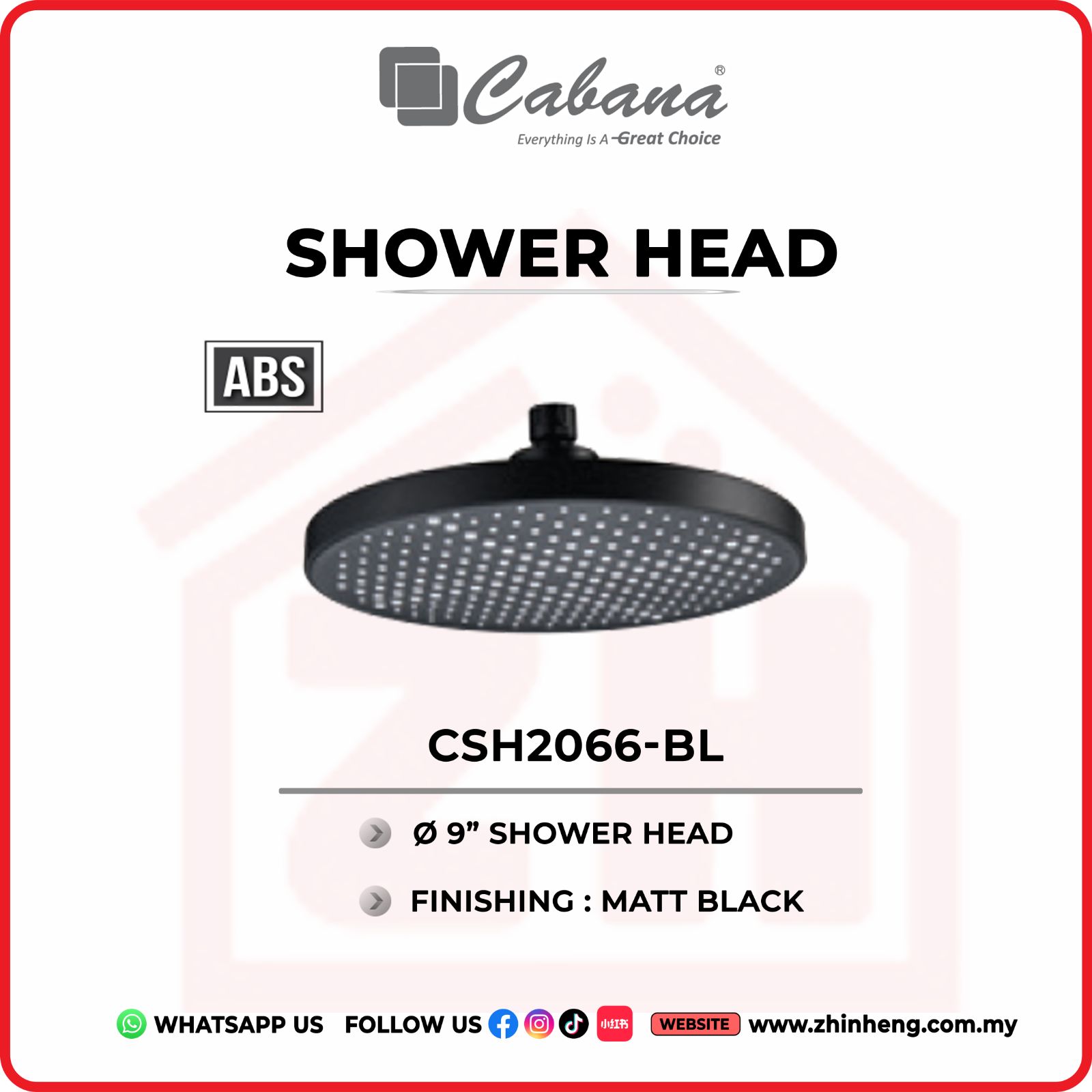 CABANA  9” ROUND SHOWER HEAD  CSH2066-BL