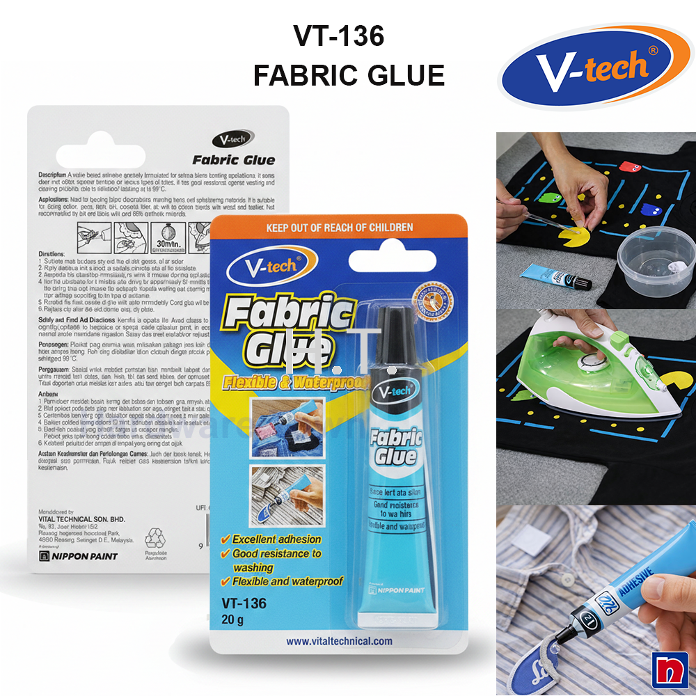 V-TECH VT-136 FABRIC GLUE | STRONG TEXTILE ADHESIVE | VTECH QUICK DRY FABRIC REPAIR GLUE