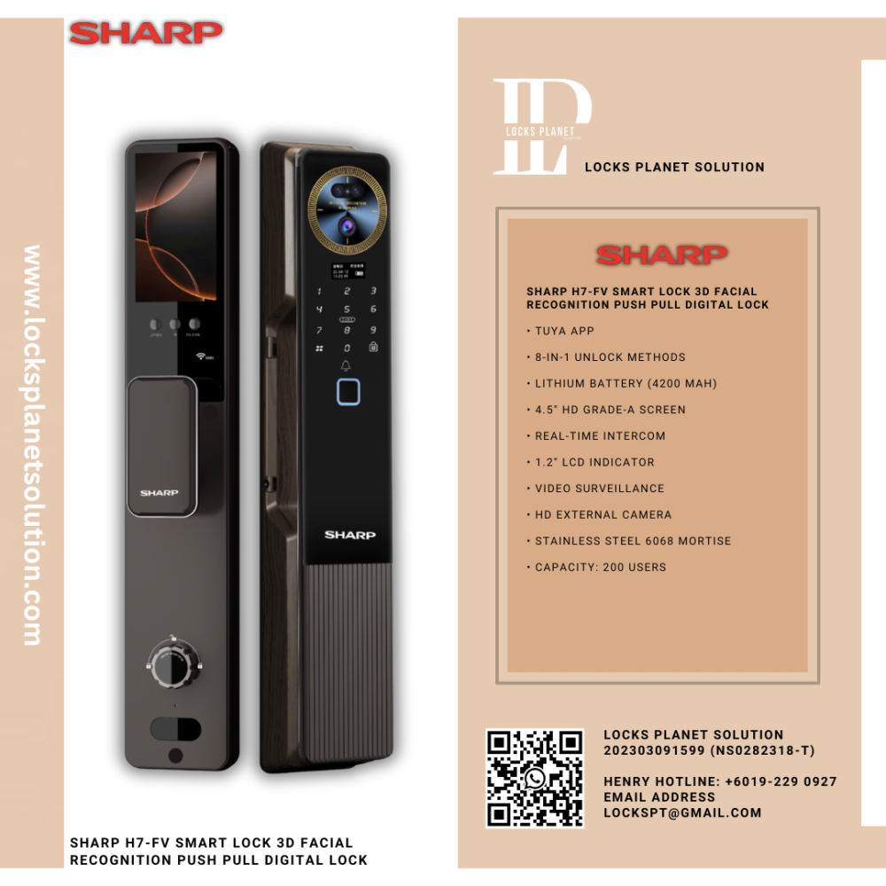 SHARP H7-FV SMART LOCK 3D FACIAL RECOGNITION PUSH PULL DIGITAL LOCK