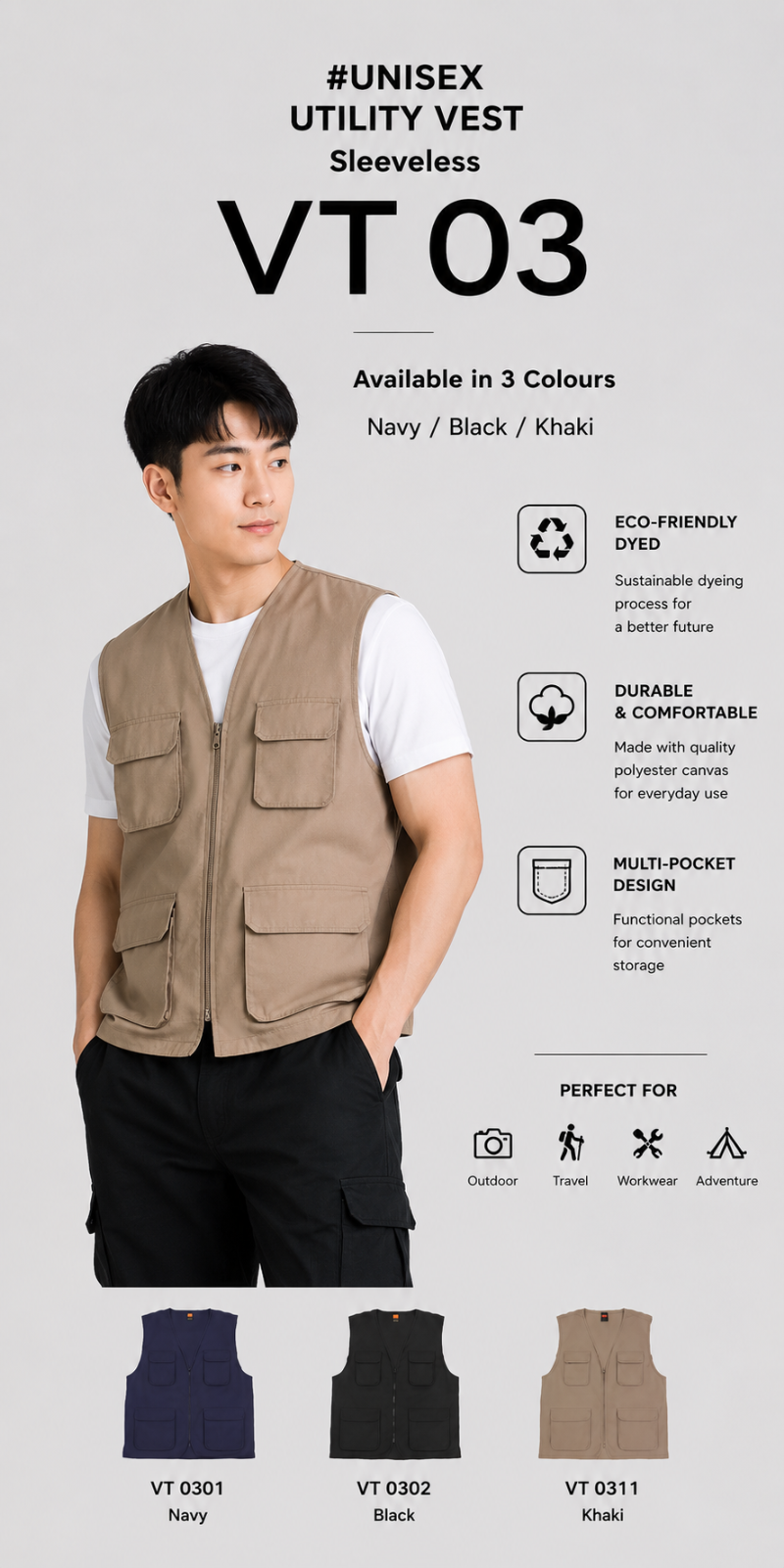 Unisex Utility Vest Sleeveless - VT03