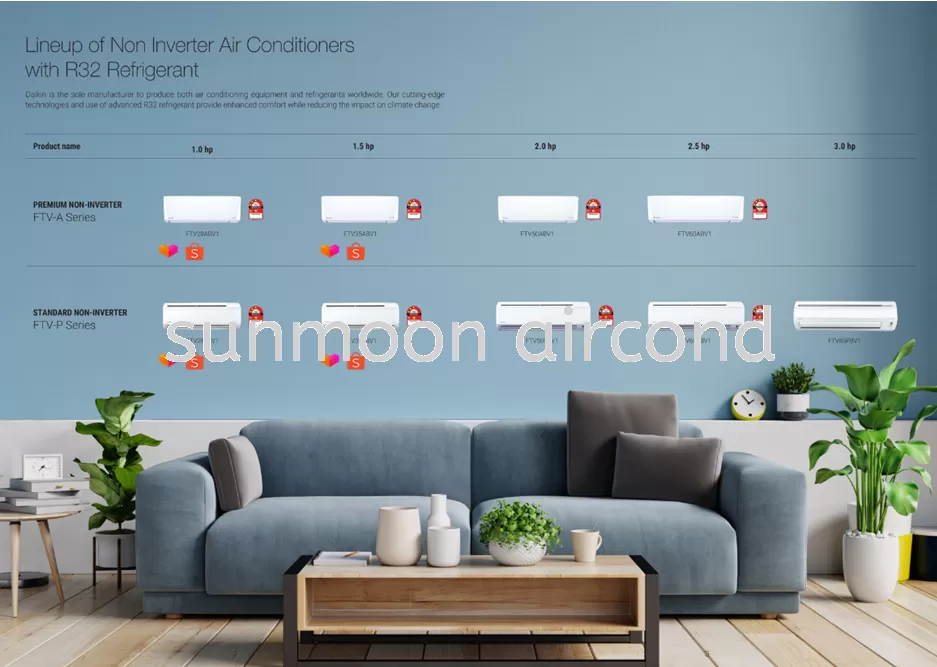 AIRCOND DAIKIN R32 PREMIUM NON-INVERTER (WIFI) 1.0HP, 1.5HP, 2.0HP, 2.5HP - SELANGOR & KL
