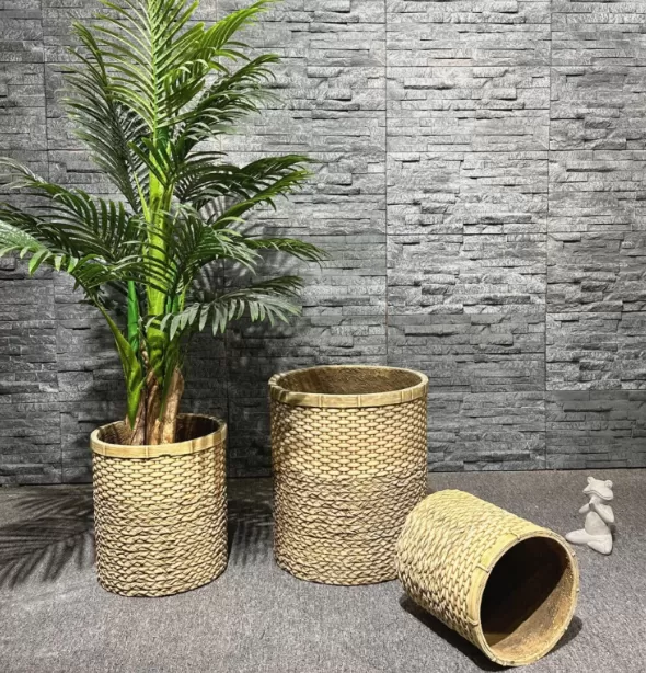 Cement Pot  PC1247-19721-3 Cement flower pots, personalized and creative bamboo weaving, home decoration, office pastoral art, indoor floor-to-ceiling green plants