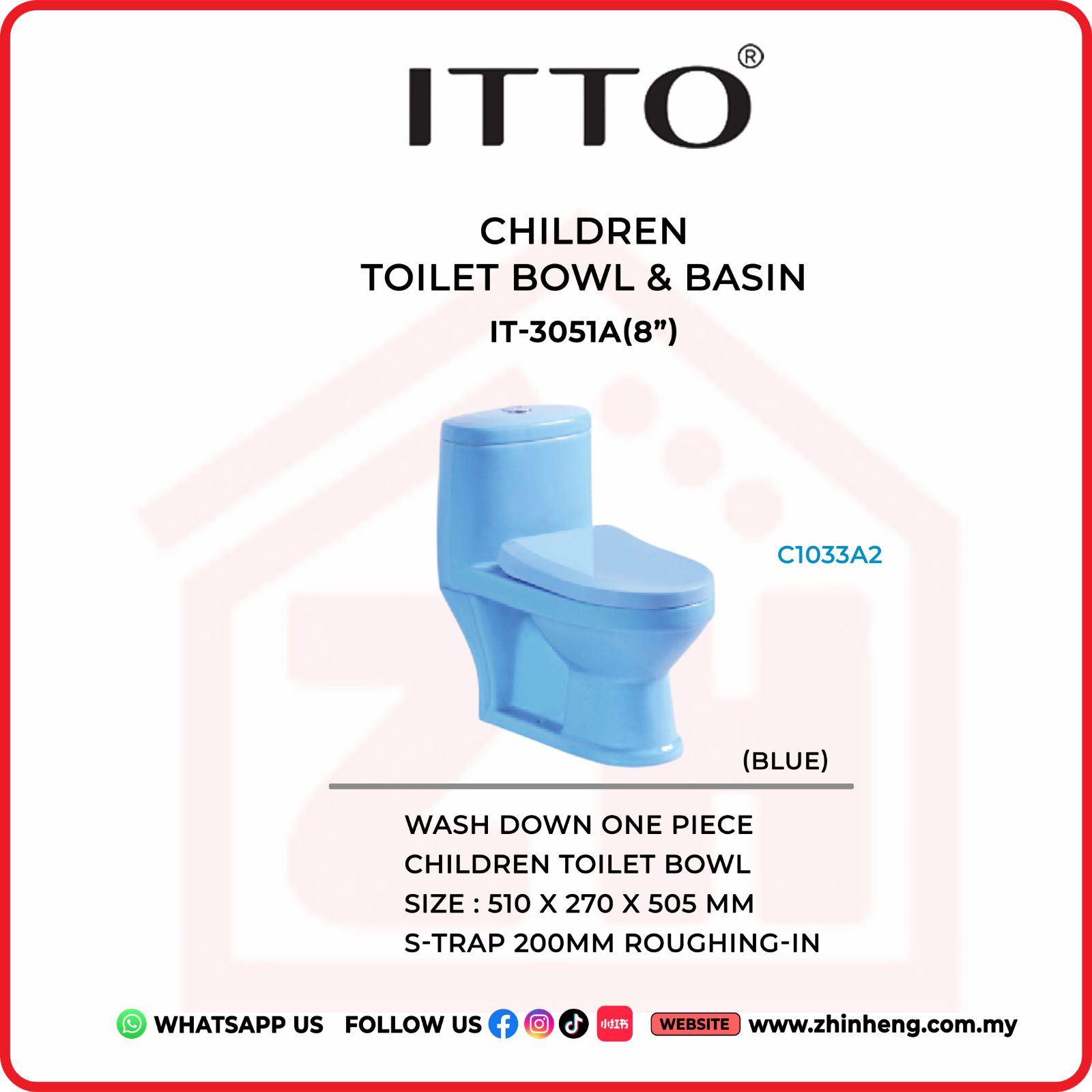 ITTO Wash Down One-Piece Children Toilet Bowl (BLUE)  IT-3051A(8")