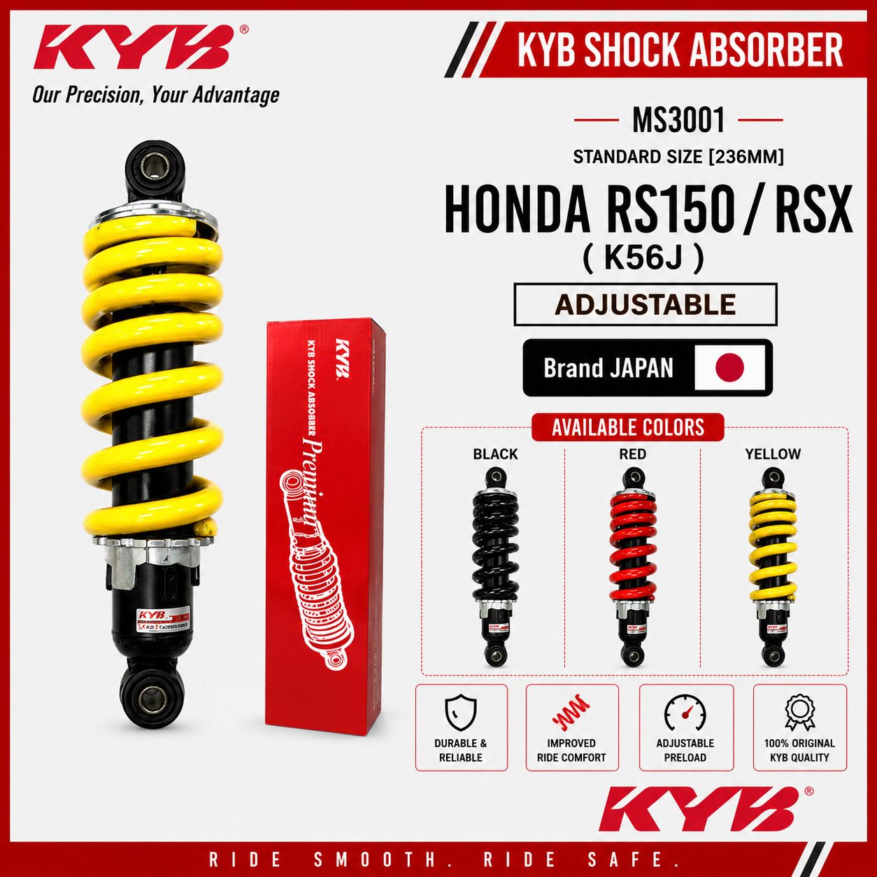KAYABA RS150 RSX ADJUSTABLE MONO REAR SHOCK ABSORBER SUSPENSION MS3001B/R/Y