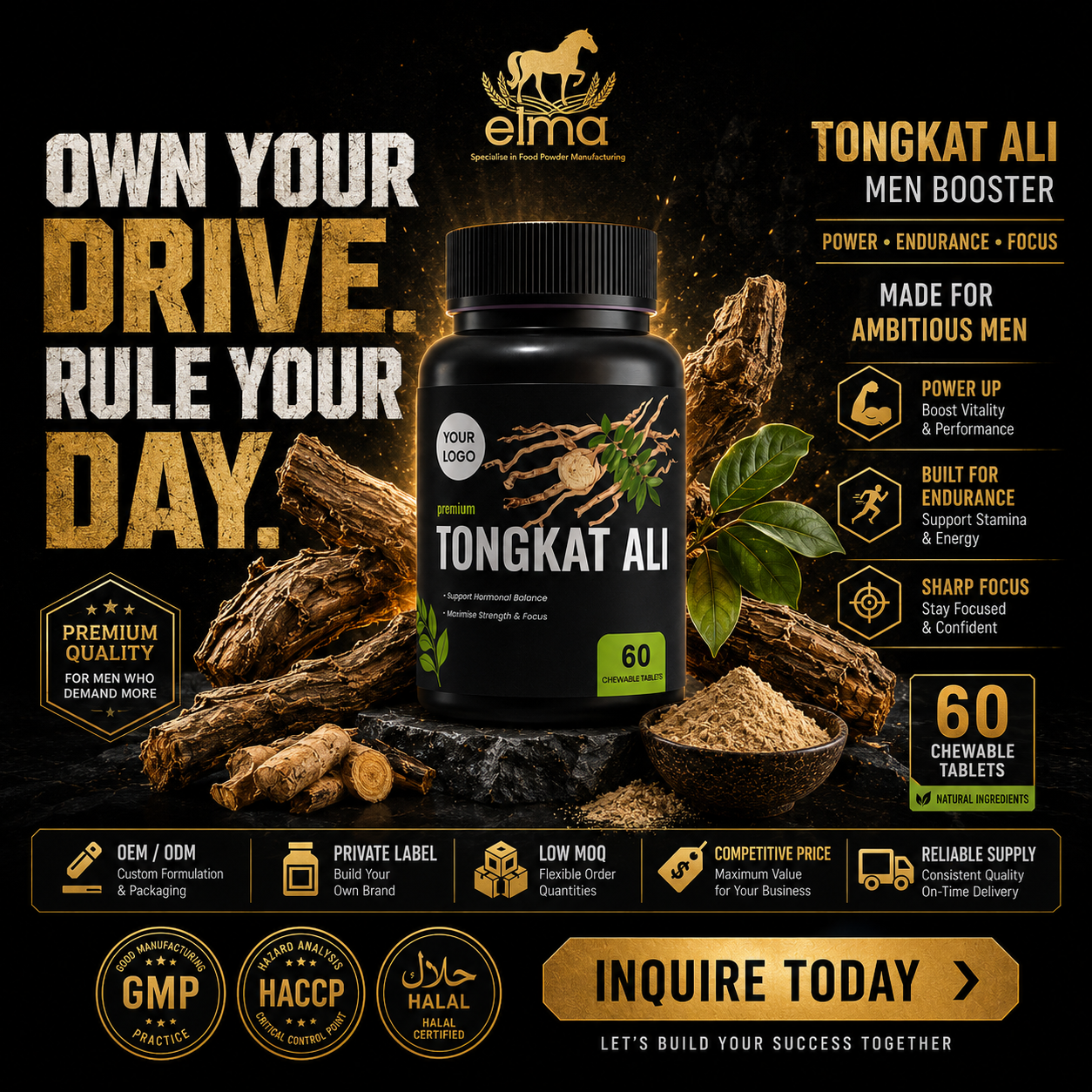 Private Label Men’s Booster Tablet with Tongkat Ali – GMP HACCP Certified Factory