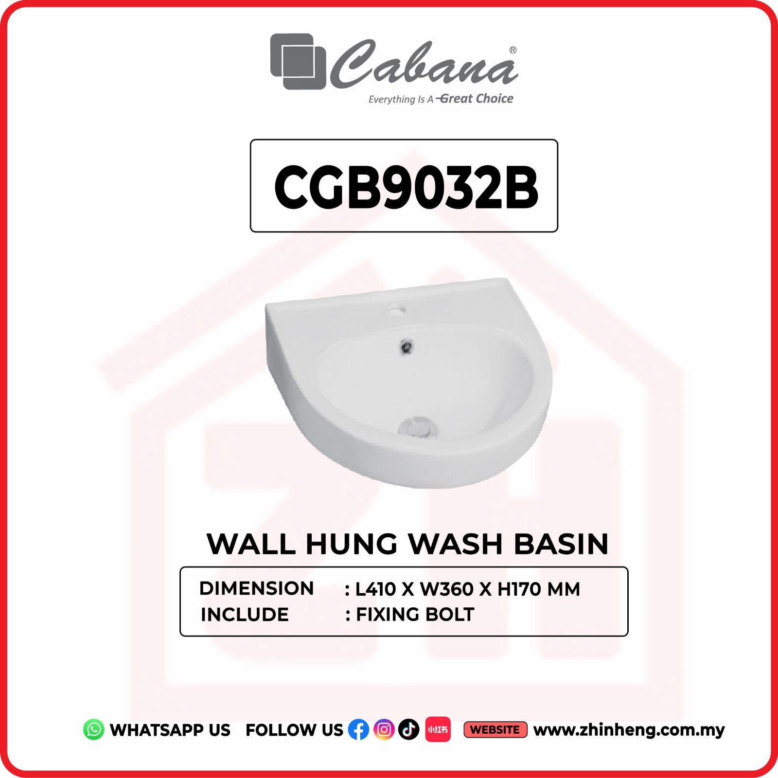 CABANA CGB9032B Wall Hung Basin