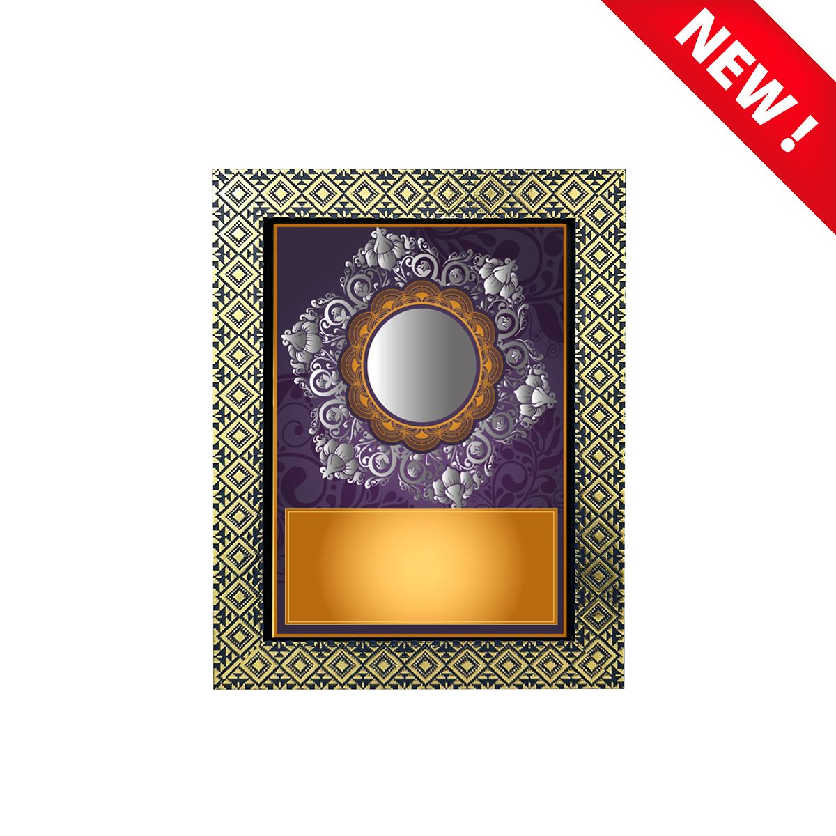 Wooden Plaque Songket Frame with Gold Foil Sticker SVS 0035 BLUE