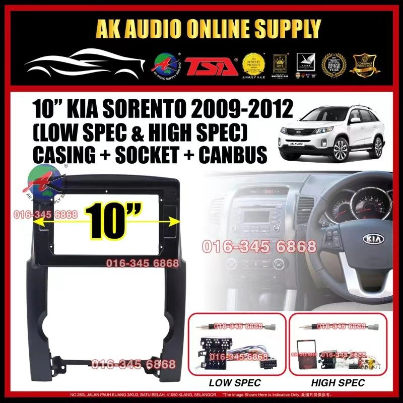 Kia Sorento 2009 - 2012 Android Player 10'' inch Casing + Socket + Canbus