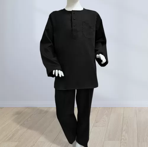 Baju Melayu Kurta Sepasang  Untuk Kanak Kanak Cotton Tetra (KKP) Black