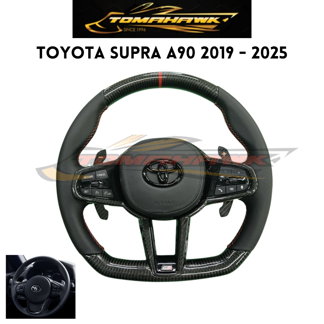 Toyota Supra A90 MK5 CS Style Steering Wheel Real Carbon Fiber / Premium Nappa Leather Flat Bottom